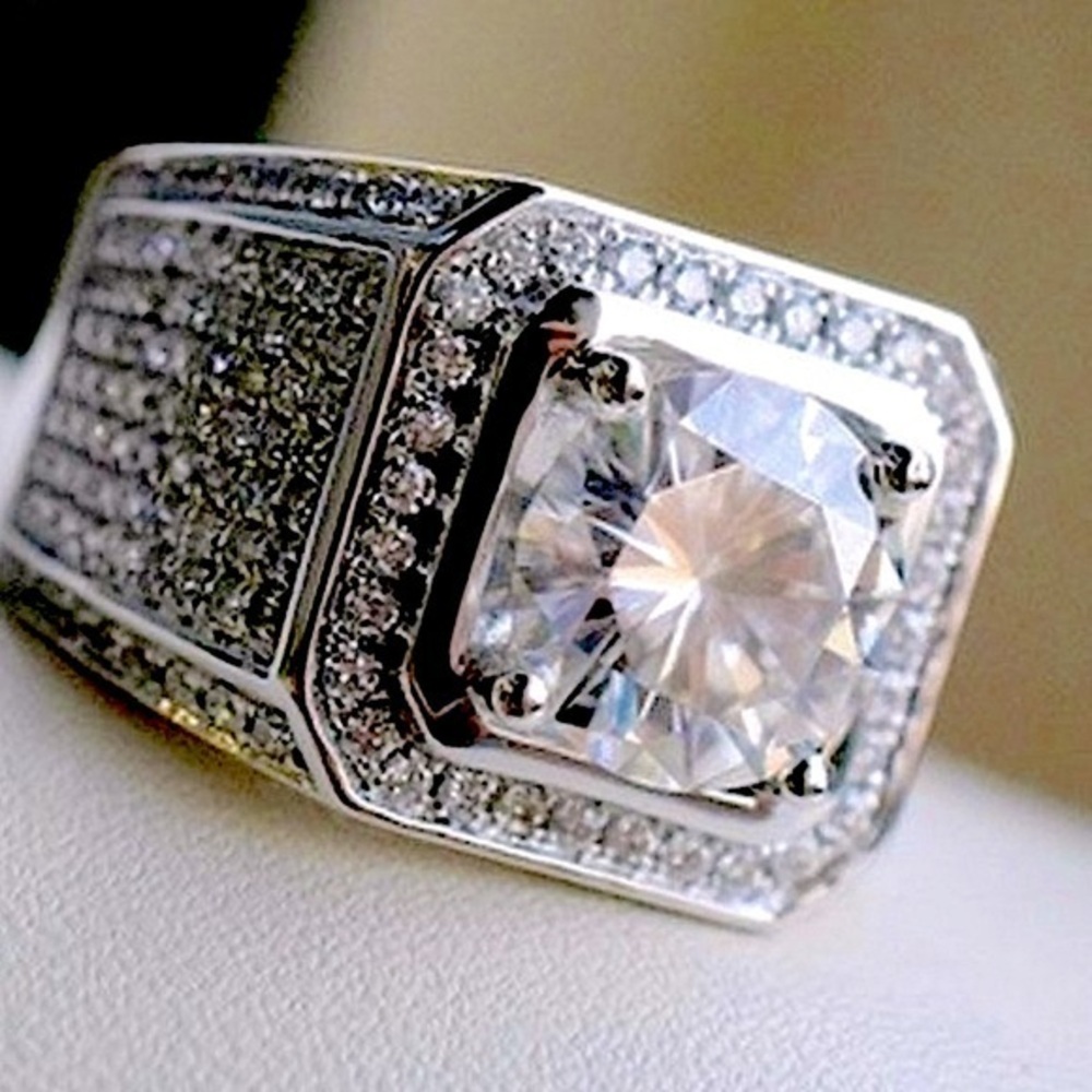 Ring Diamonds icy bling Mens womens big sterling 6.5 Carats engagement wedding